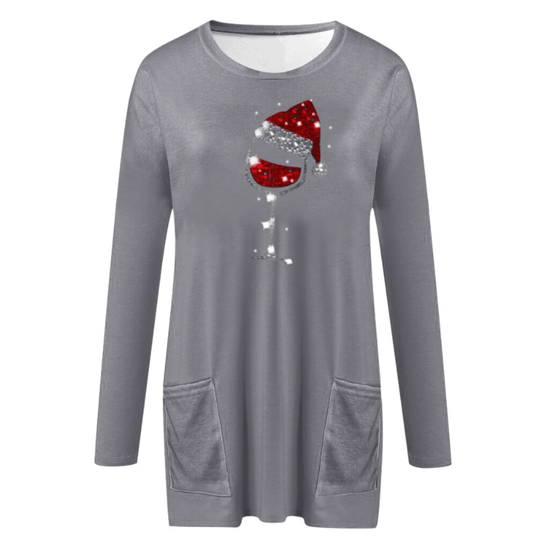 Wein &amp; Weihnachtsmannmütze Lässiger Pullover Für Frauen
