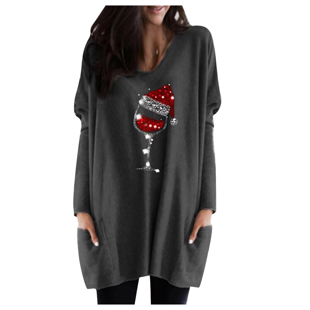 Wein &amp; Weihnachtsmannmütze Lässiger Pullover Für Frauen