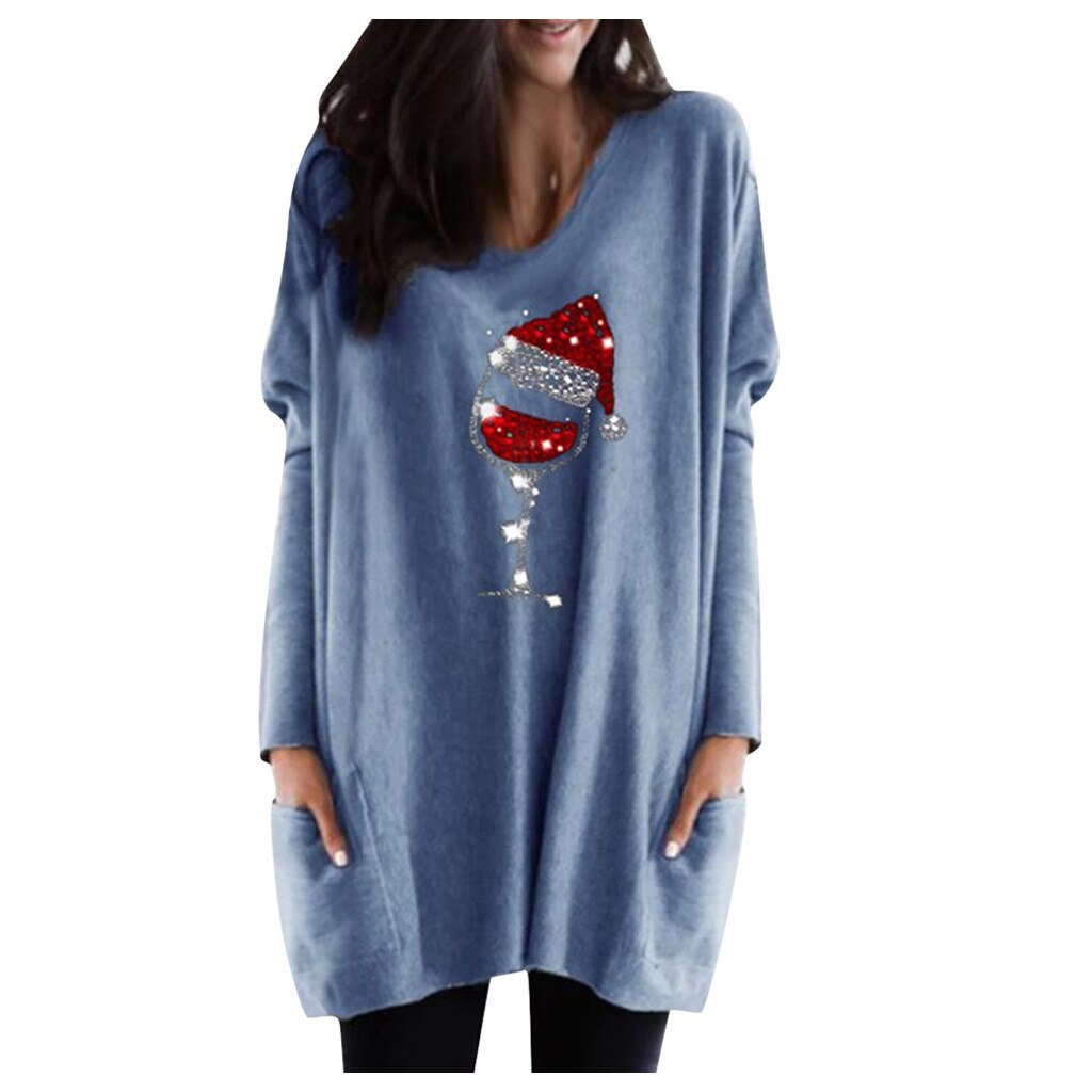 Wein &amp; Weihnachtsmannmütze Lässiger Pullover Für Frauen