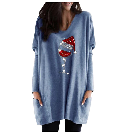 Wein &amp; Weihnachtsmannmütze Lässiger Pullover Für Frauen