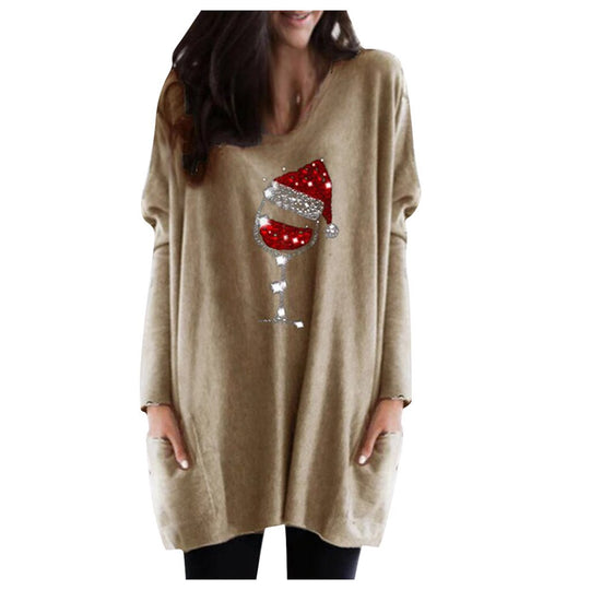 Wein &amp; Weihnachtsmannmütze Lässiger Pullover Für Frauen