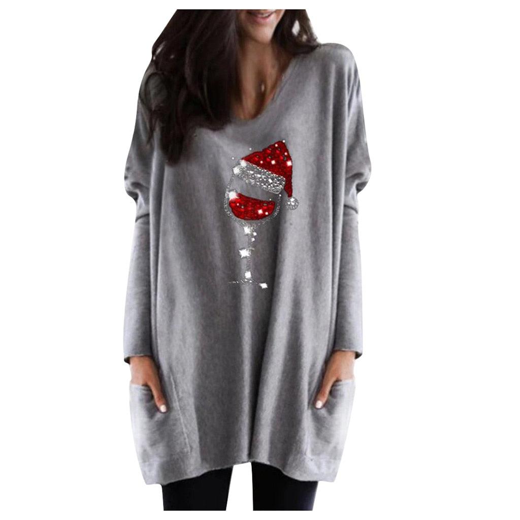 Wein &amp; Weihnachtsmannmütze Lässiger Pullover Für Frauen