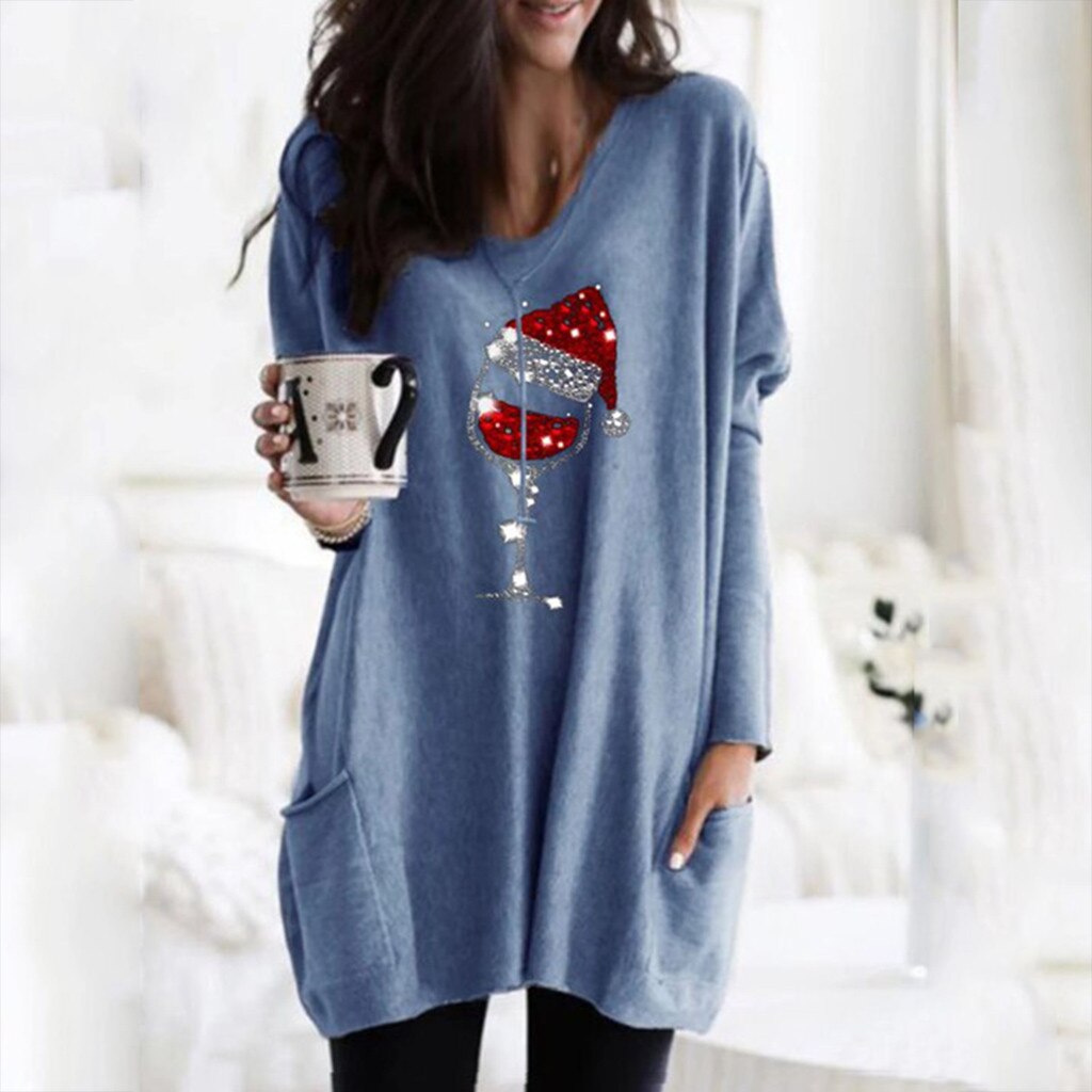 Wein &amp; Weihnachtsmannmütze Lässiger Pullover Für Frauen