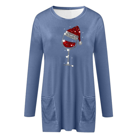 Wein &amp; Weihnachtsmannmütze Lässiger Pullover Für Frauen