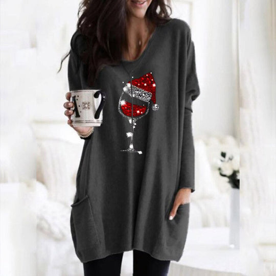 Wein &amp; Weihnachtsmannmütze Lässiger Pullover Für Frauen