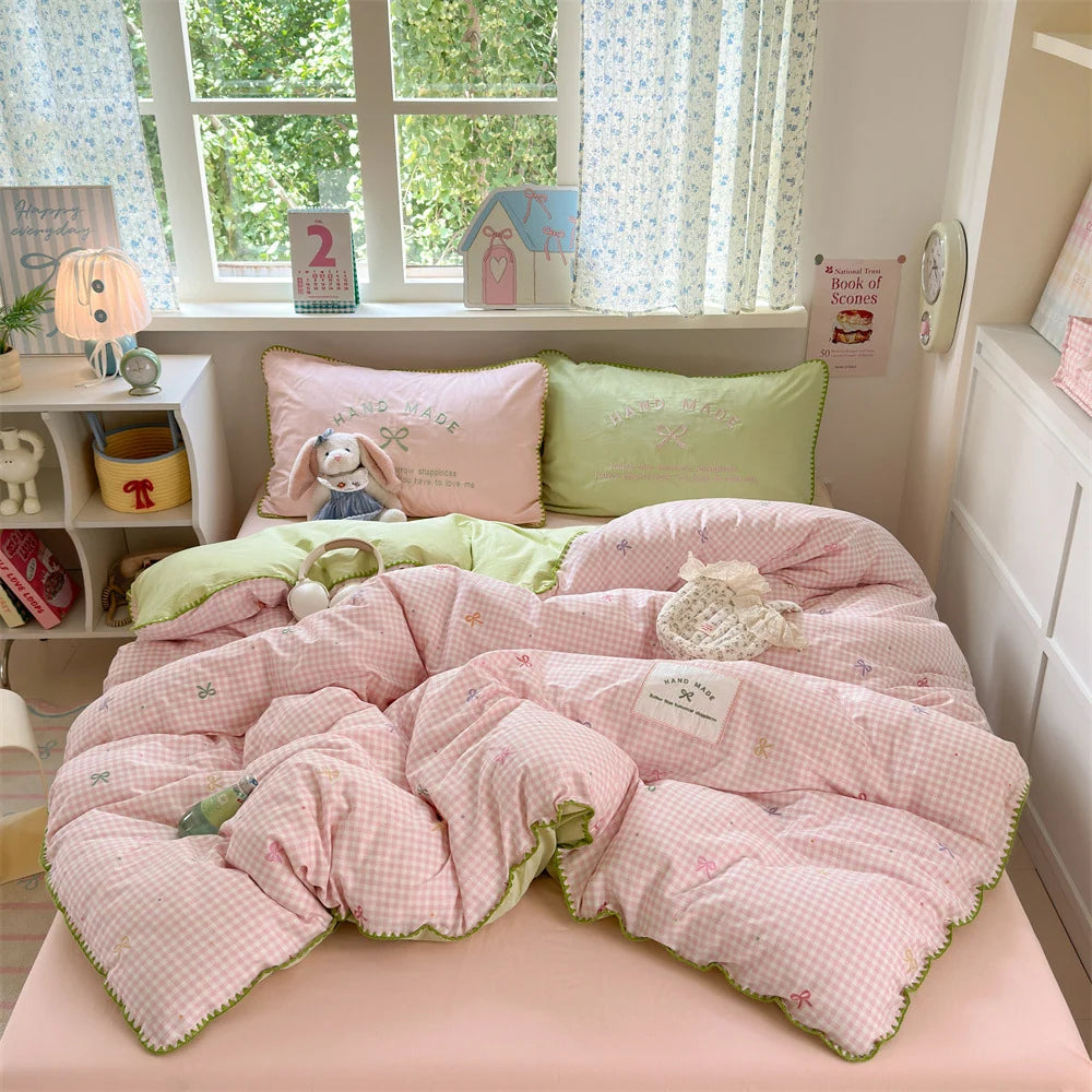 Wendbare Bettdecke 200x200 Karomuster für Damen und Herren mit Kissen 0