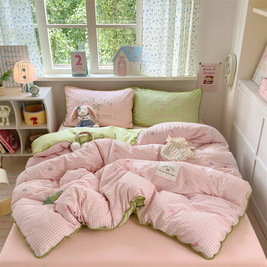 Wendbare Bettdecke 200x200 Karomuster für Damen und Herren mit Kissen 0