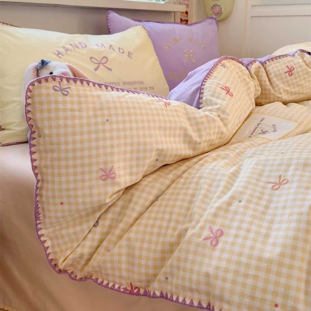 Wendbare Bettdecke 200x200 Karomuster für Damen und Herren mit Kissen 2