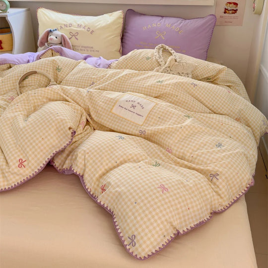 Wendbare Bettdecke 200x200 Karomuster für Damen und Herren mit Kissen 3