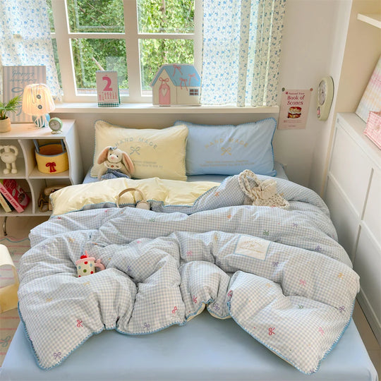 Wendbare Bettdecke 200x200 Karomuster für Damen und Herren mit Kissen 6