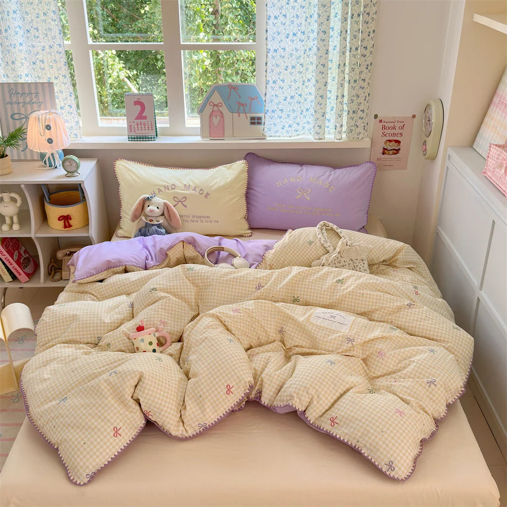 Wendbare Bettdecke 200x200 Karomuster für Damen und Herren mit Kissen 9