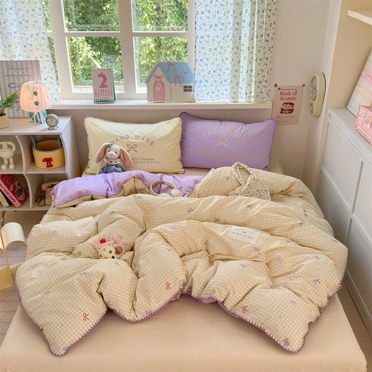 Wendbare Bettdecke 200x200 Karomuster für Damen und Herren mit Kissen 9