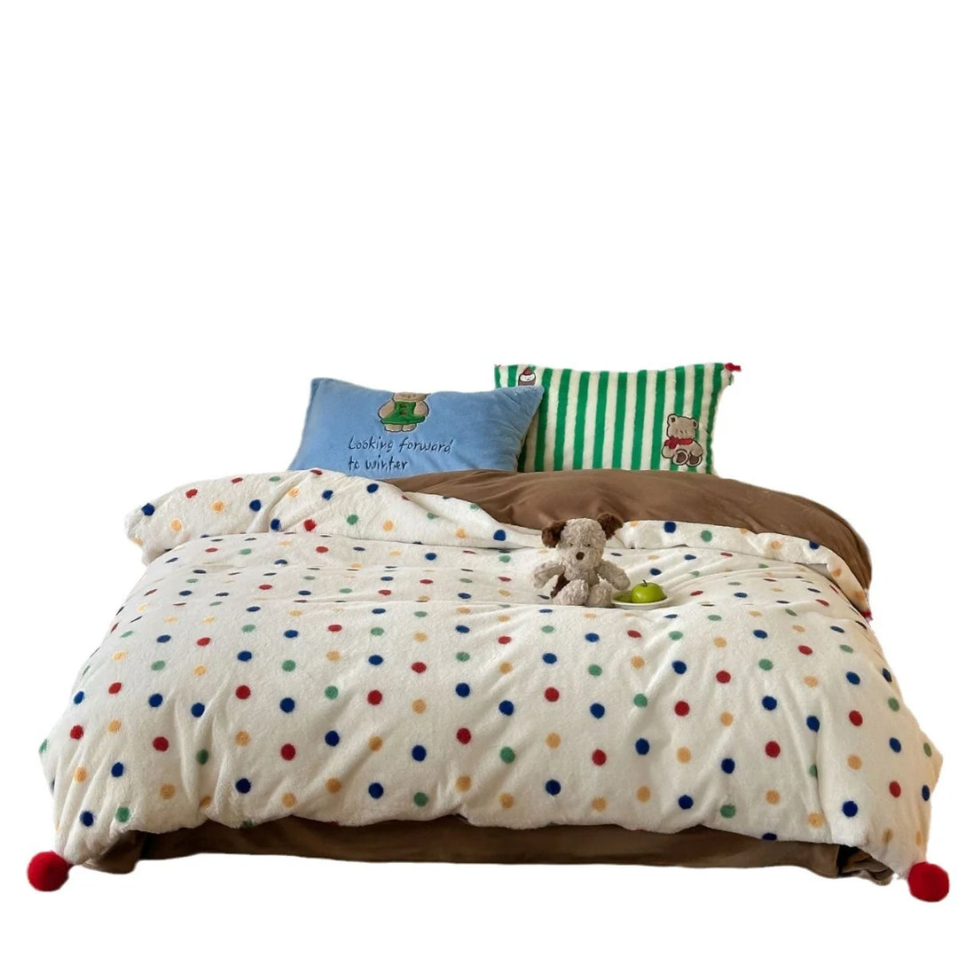 Wendbares Bettwäsche Set 180x200 mit Punkten und Pompon-Details für Damen und Herren 5