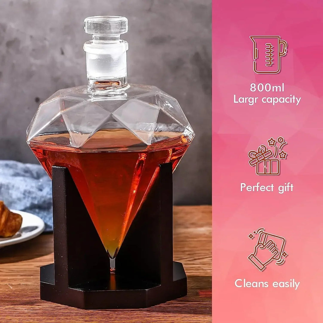 Whisky Dekanter mit Holzhalter im Diamantdesign 4