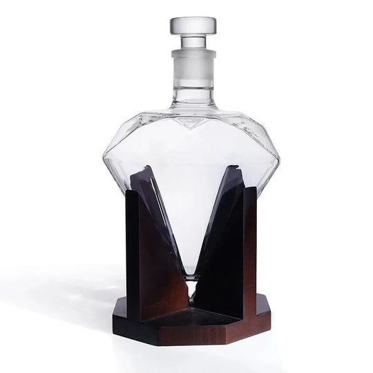 Whisky Dekanter mit Holzhalter im Diamantdesign 6