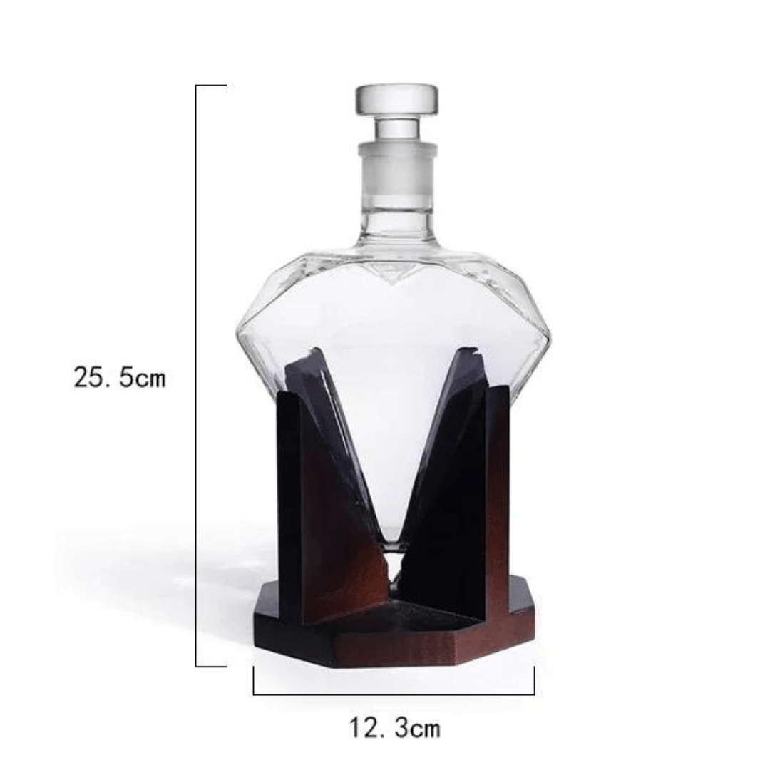 Whisky Dekanter mit Holzhalter im Diamantdesign 7