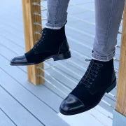 Herrenstiefel Elegantes Design Leder Schwarz Braun Winter-3