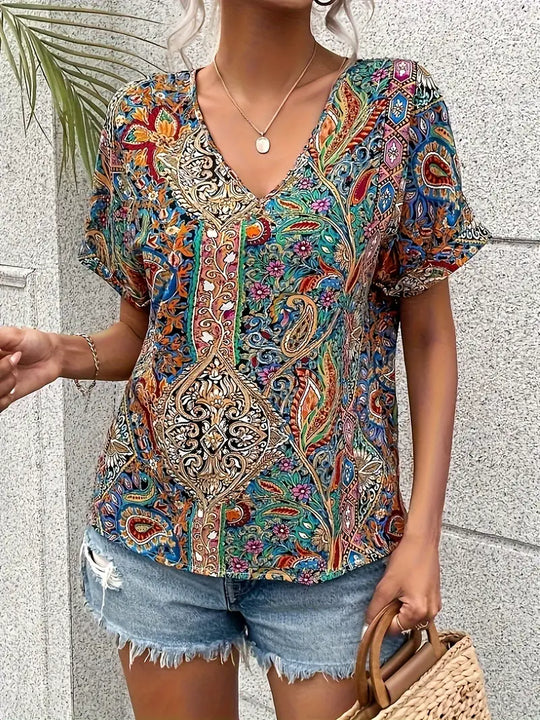 Damenbluse V-Ausschnitt Paisley-Print Leichtes Material für Elegante Anlässe-2