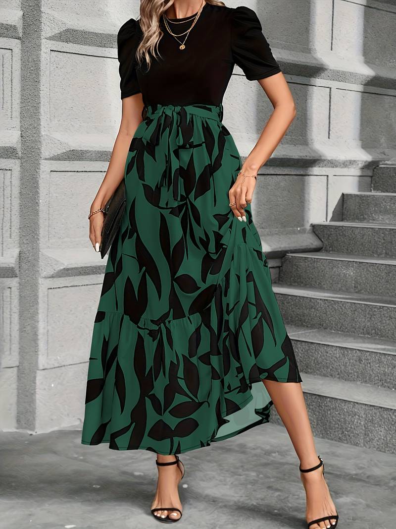 Damen Kleid Blumendruck Rundhalsausschnitt Baumwolle – Sommerkleider für Hochzeitsgäste und Alltag-4