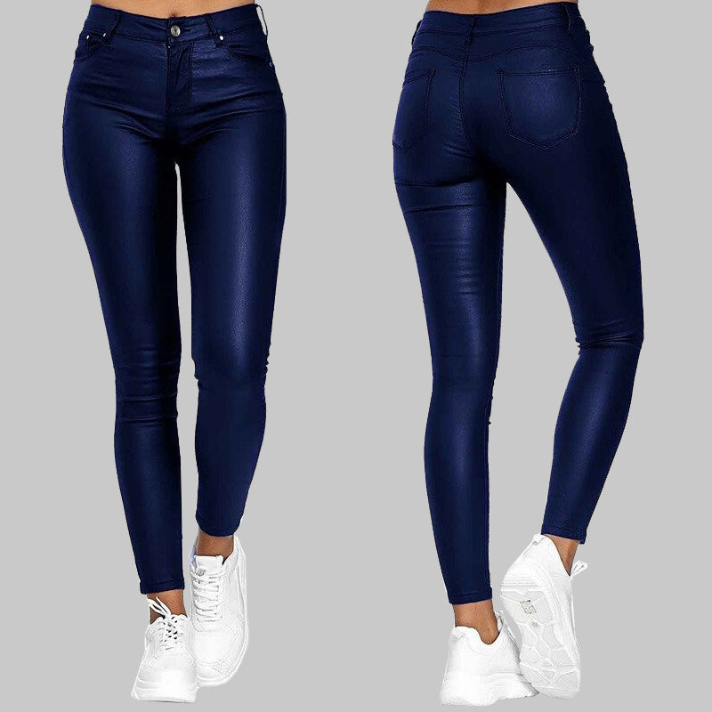 Damen Lederhose Hohe Taille Stretch Kunstleder 3
