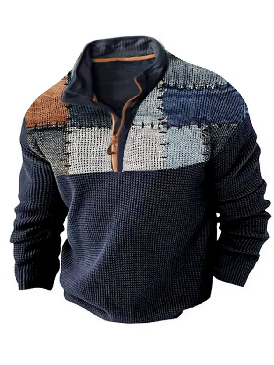 Herren Sweatshirt Farbblockdesign mit Reißverschluss aus Baumwolle-Polyester-Mischung 1