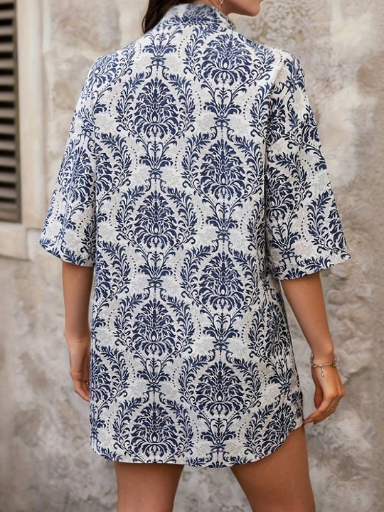 Damen Set Hemd und Shorts Blumendruck Baumwolle-3
