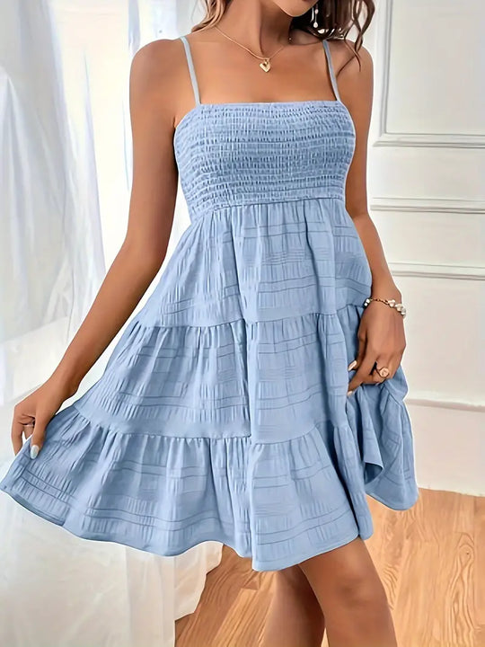 Damen Cami Kleid Geraffte Brust Strukturierter Stoff für Sommerveranstaltungen-2