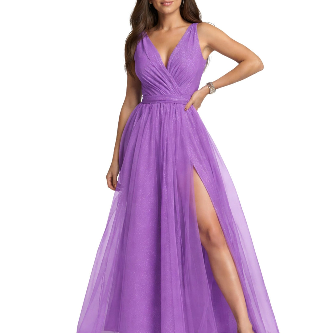 Damen Abendkleid ärmellos mit V-Ausschnitt elegant