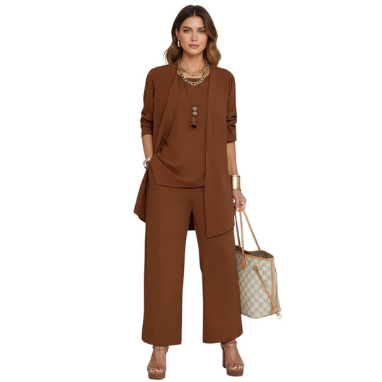 Damen Set Lässige Strickjacke und Lange Hose Baumwollmischung