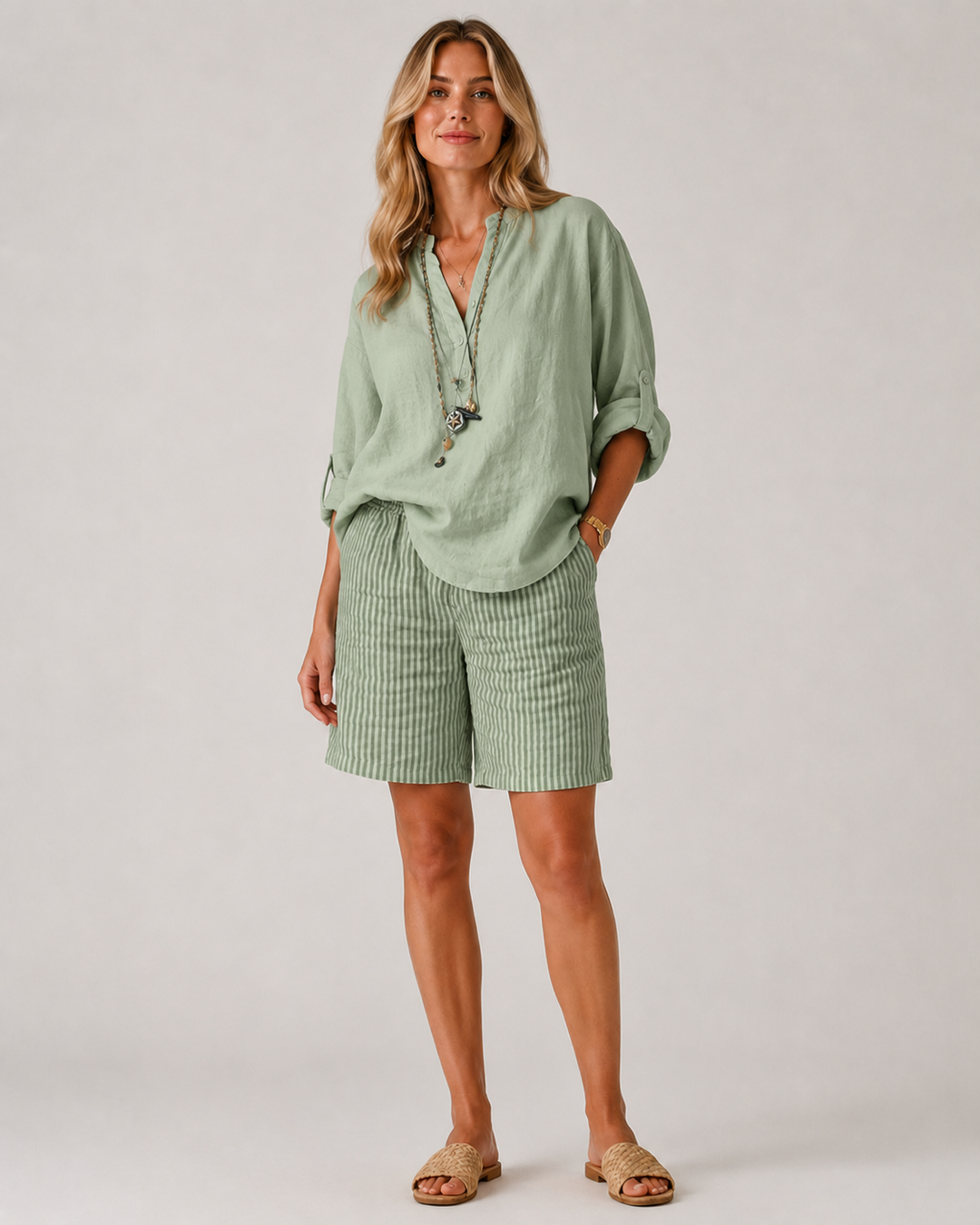 Damen Shorts Gestreift Modern