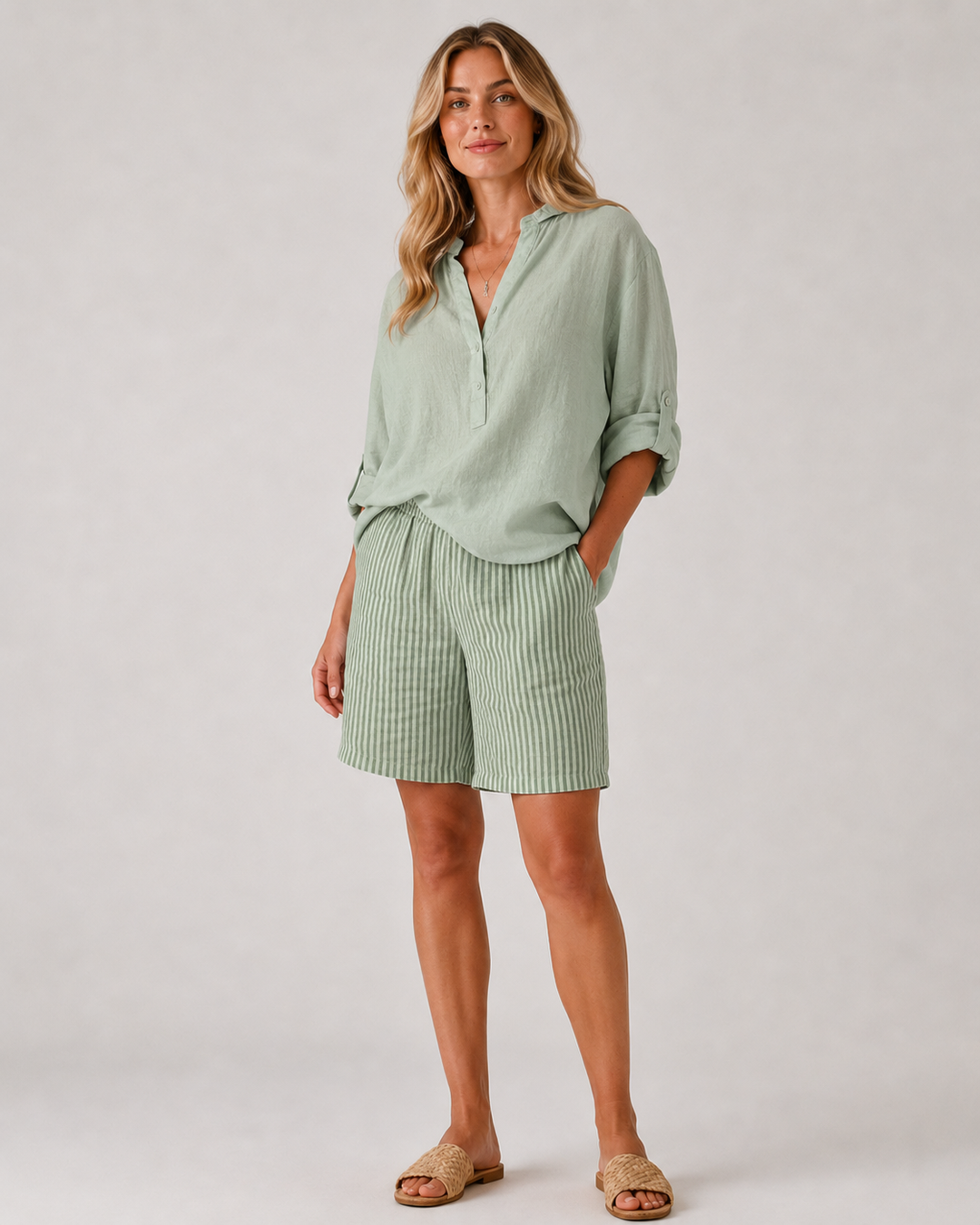 Damen Shorts Gestreift Modern