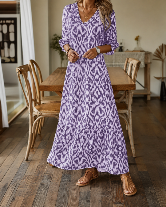 Damen Sommerkleid mit V-Ausschnitt und halben Ärmeln