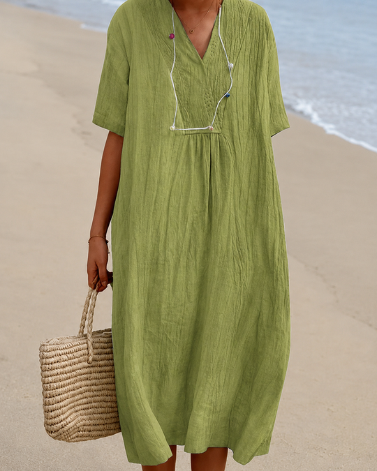Damen Strandkleid Lässig V-Ausschnitt Sommerkleid