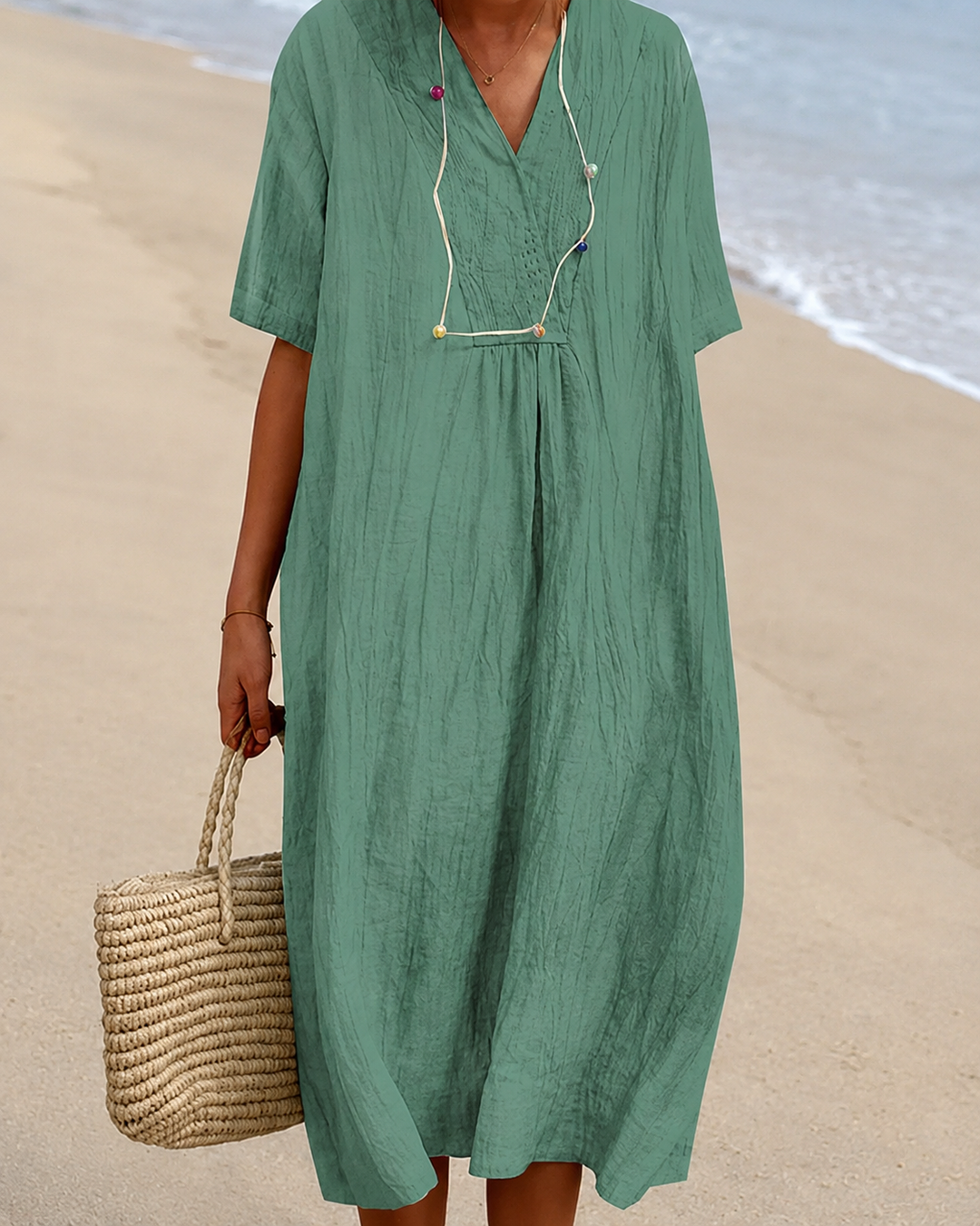 Damen Strandkleid Lässig V-Ausschnitt Sommerkleid