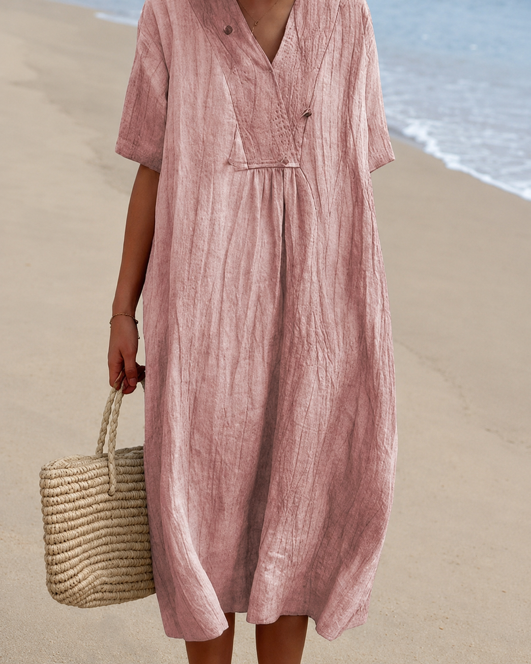 Damen Strandkleid Lässig V-Ausschnitt Sommerkleid