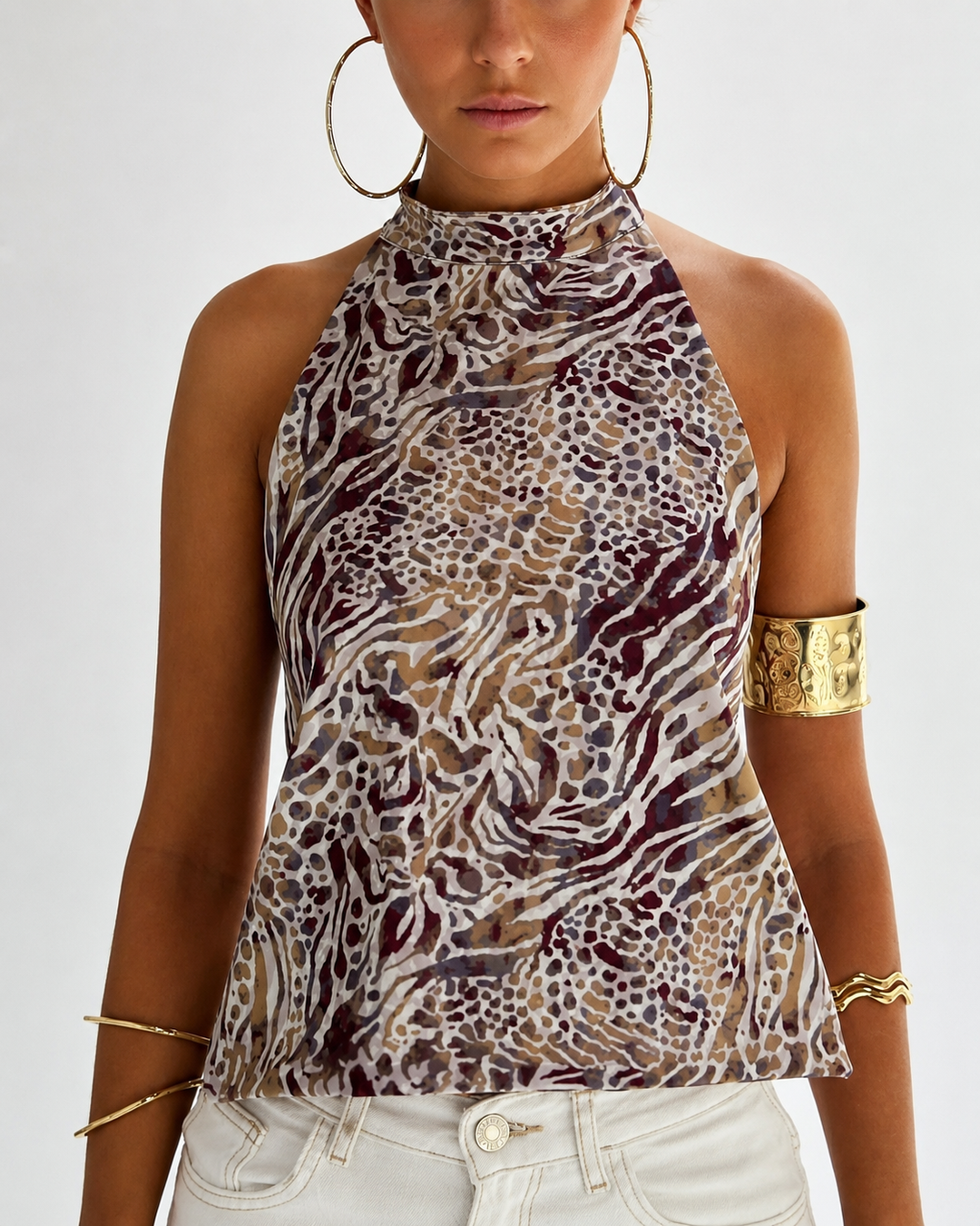 Damen Tanktop mit Rückenausschnitt und Print