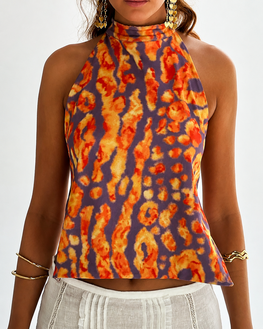 Damen Tanktop mit Rückenausschnitt und Print