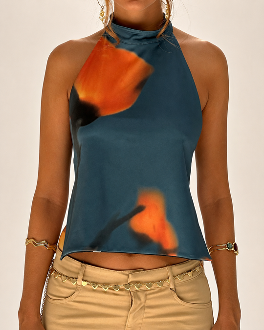 Damen Tanktop mit Rückenausschnitt und Print