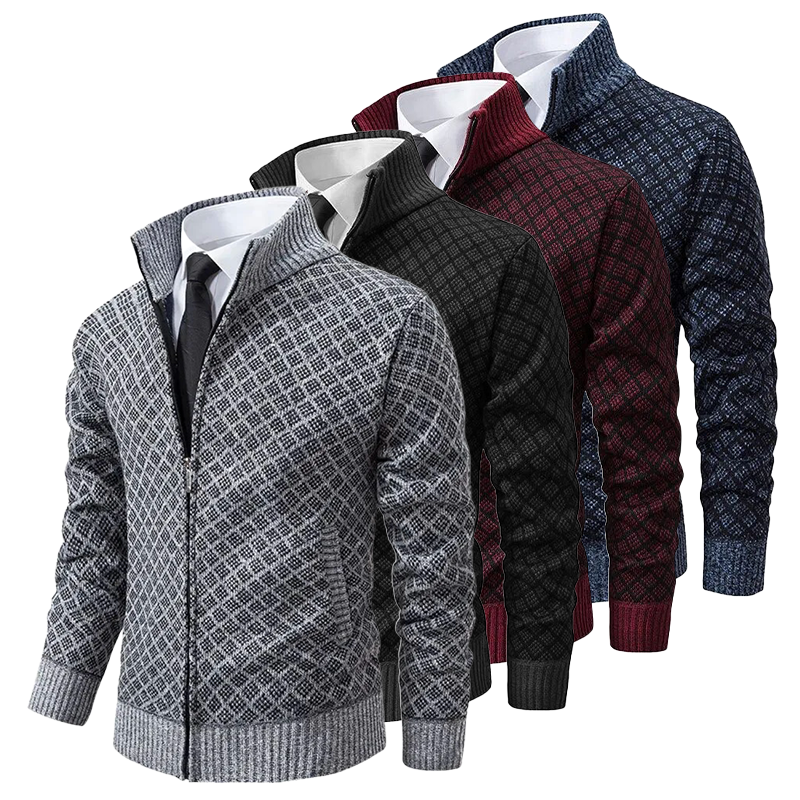 Herren Strickjacke Jacquard Stil Weiches Material-5