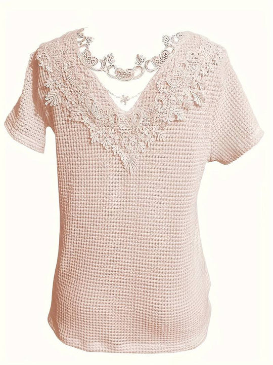 Damen T-Shirt mit Spitzendetails Rundhalsausschnitt Baumwolle-3