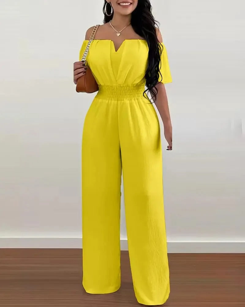Schulterfreier Damen-Overall mit weitem Bein
