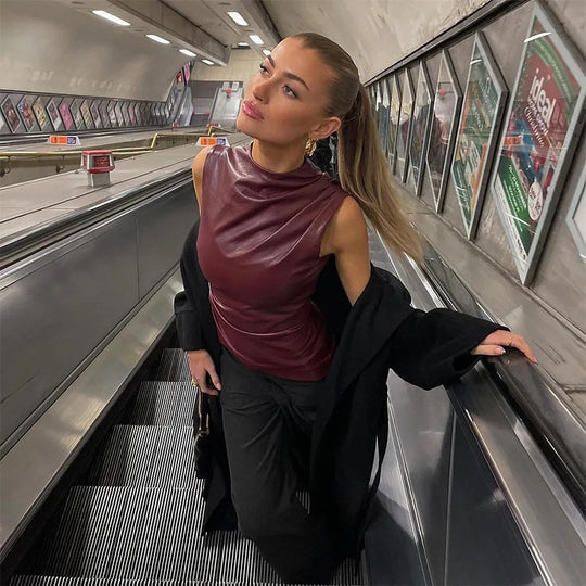 Ärmelloses Damen-Tanktop aus Leder