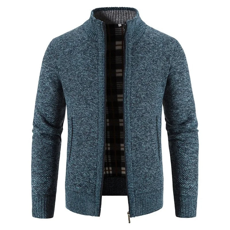 Warme Herren-Fleece-Strickjacke mit Reißverschluss