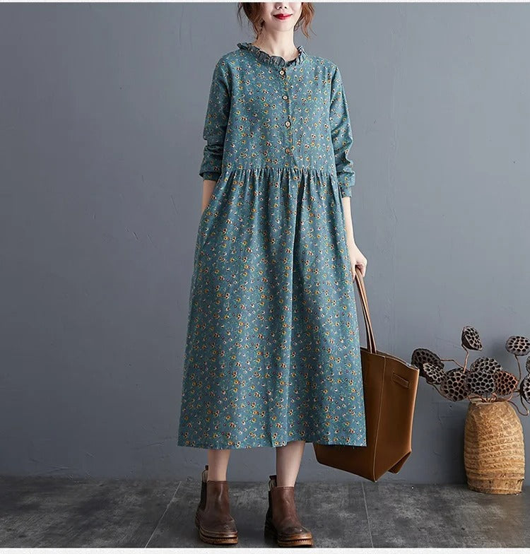 Damen Vintage Floral Kleid mit Rüschen