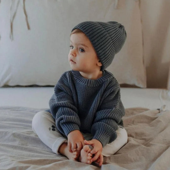 Einfarbiger Kinder-Strickpullover