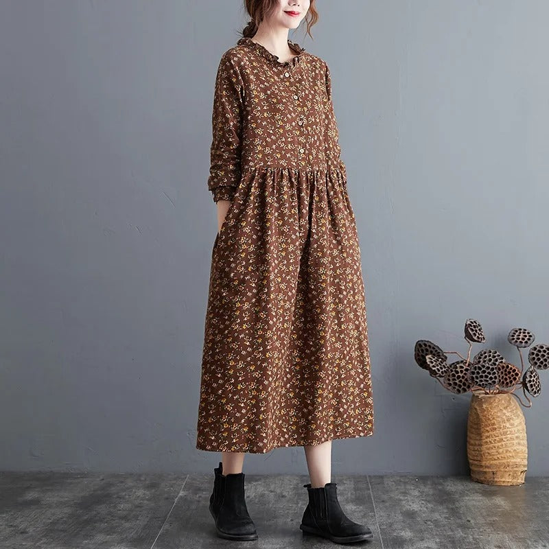 Damen Vintage Floral Kleid mit Rüschen