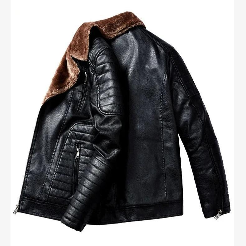 Herren Lederjacke mit Fellkragen