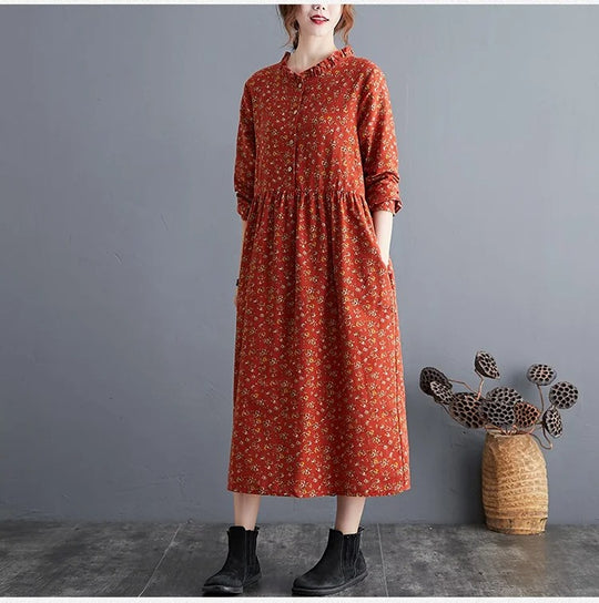 Damen Vintage Floral Kleid mit Rüschen