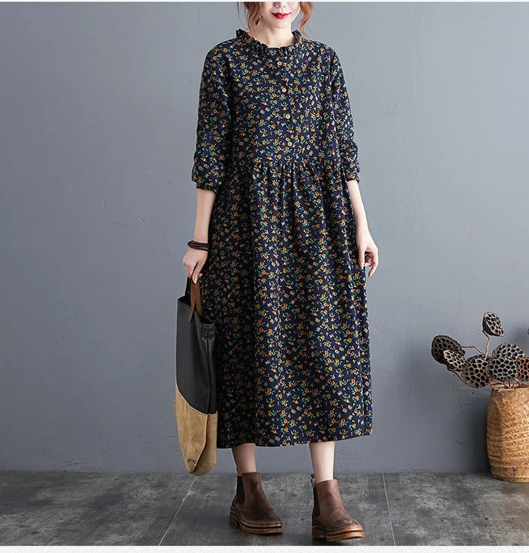 Damen Vintage Floral Kleid mit Rüschen