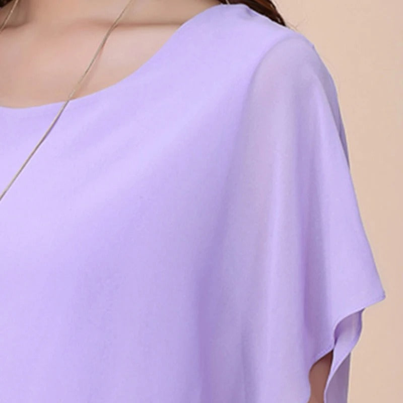 Frauen Rüschenärmel Chiffon Bluse